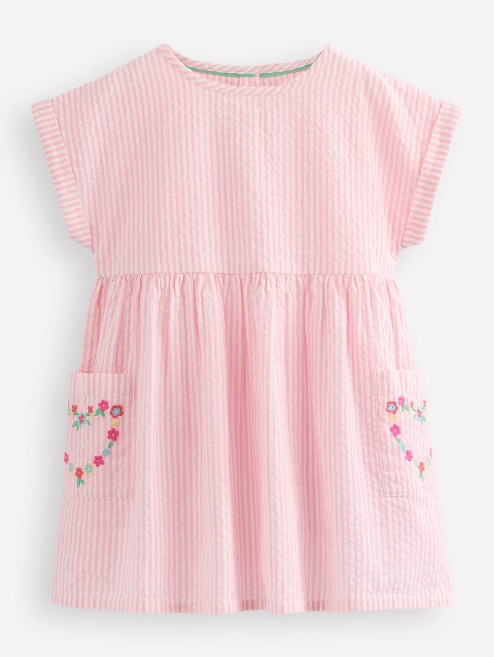 Mini Boden Pink and White Striped Seersucker Dress